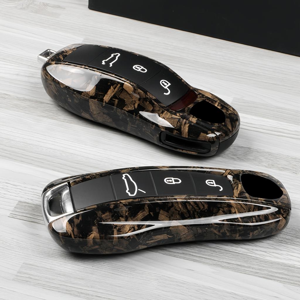 NZNQ9 Car Key Modification Protective Case Suitable for All Porsche Models, Wood Grain Key Shell, Key Shell Protective Cover