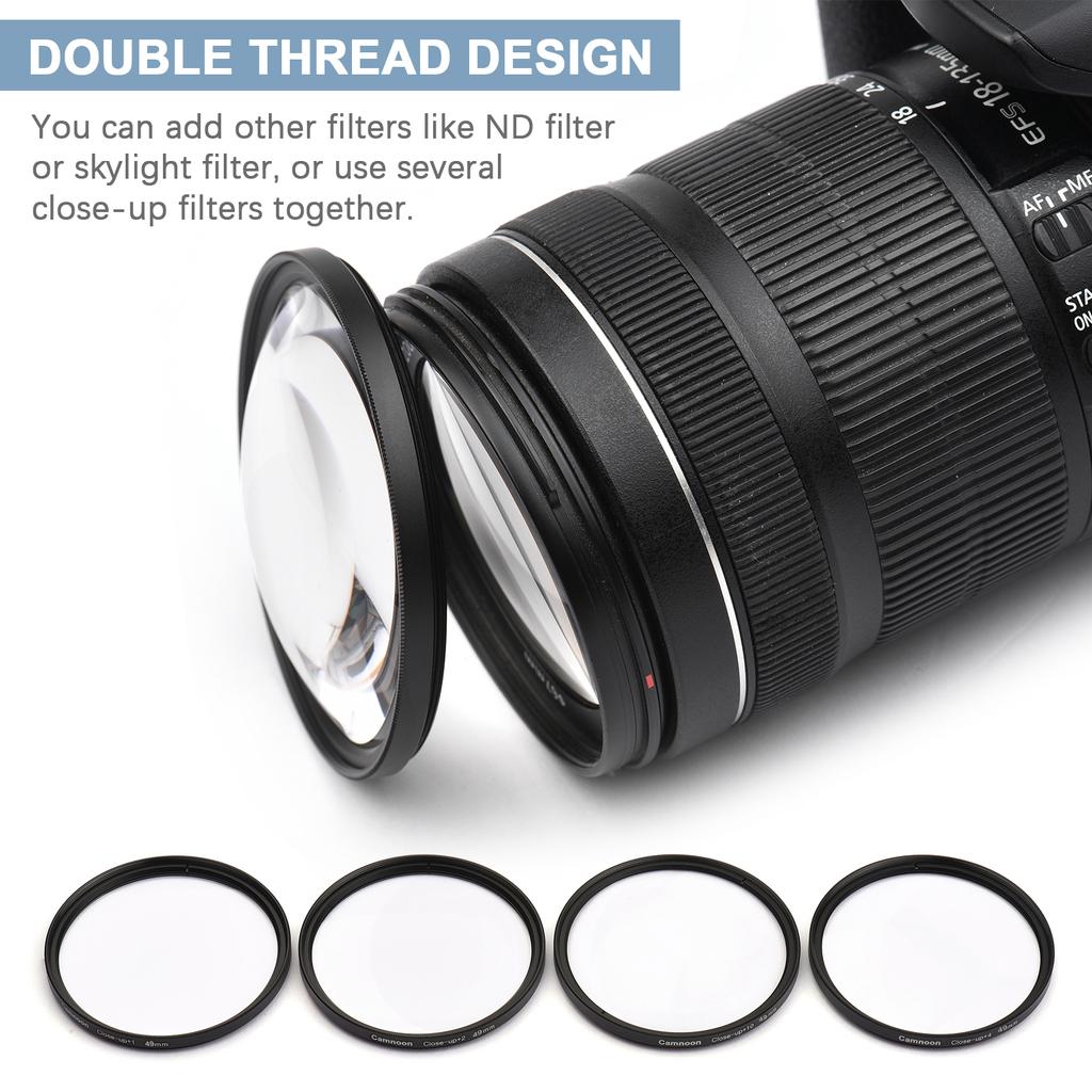 Camnoon 49mm Close-up Filter Kit 4pcs(+1,+2,+4,+10) Macro Filters Close-up Lens Filter Set with