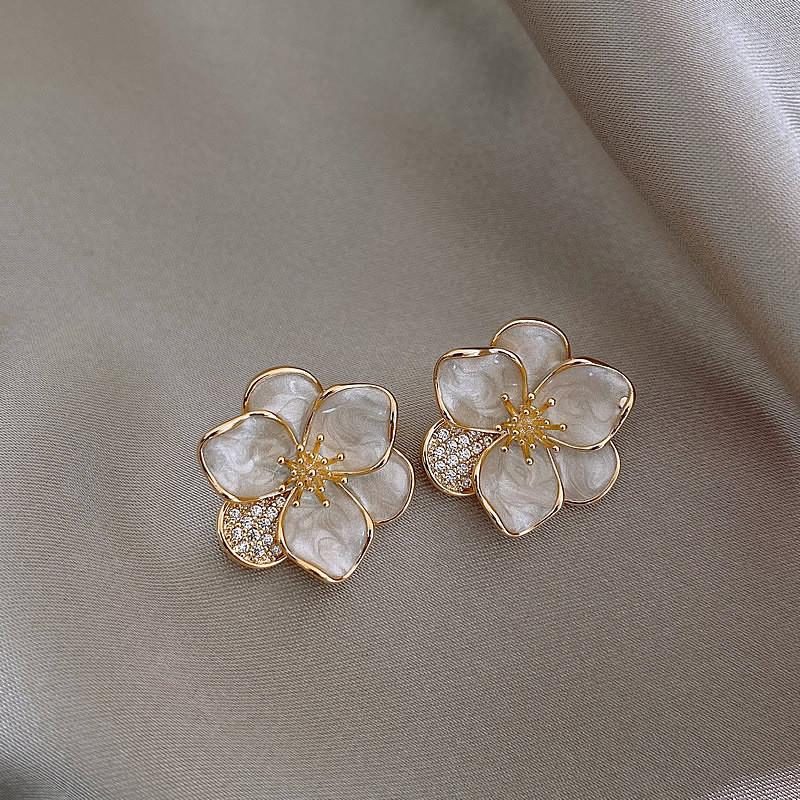 Zircon Glaze Flower Stud Earrings for Women Girl French Ins Vintage Fashion Korean Wedding Romantic Jewelry Gifts