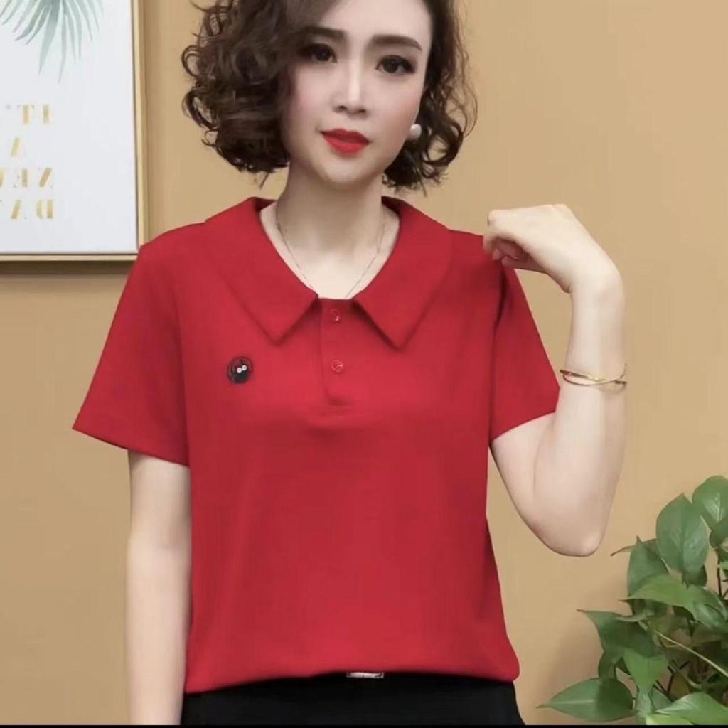 Women's Stylish Cotton T-Shirt with Peter Pan Collar - Summer Slimming & Age-Reducing Design