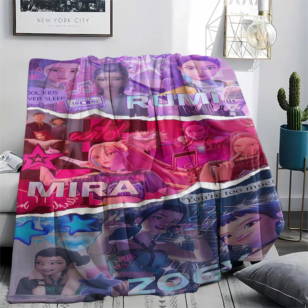 1PC Kpop Demon Hunters Print Flannel Blanket, High quality All Seasons, Home Decor, Warmth and Comfort, Perfect for Christmas Gifts