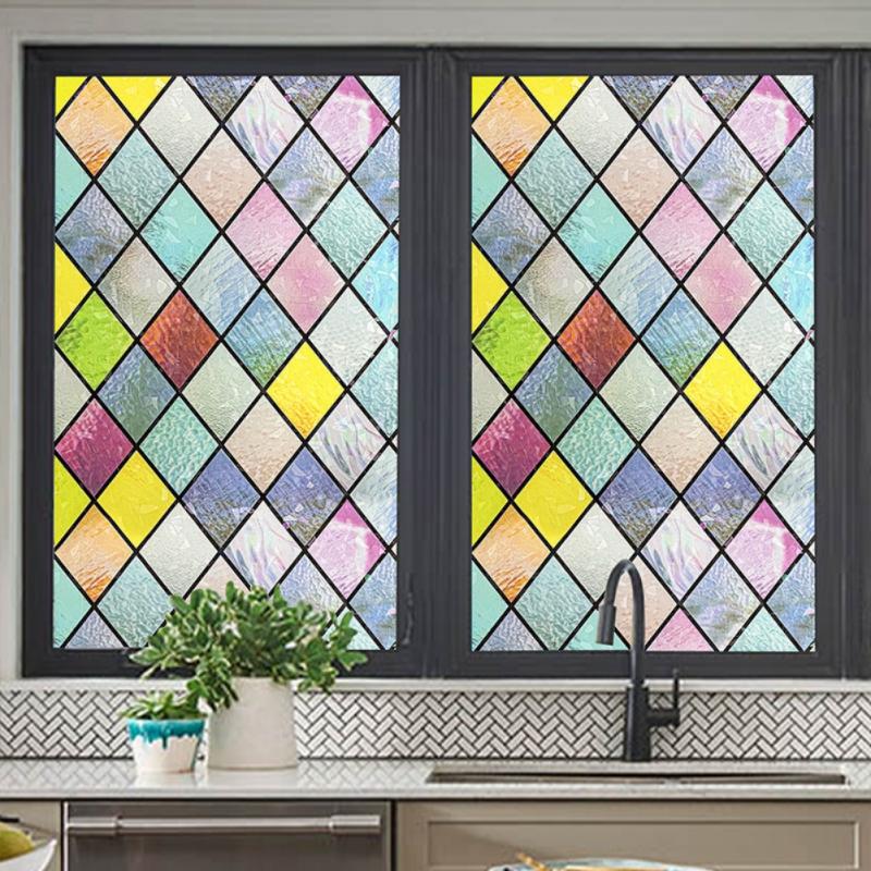 Colorful Translucent Glass Window Sticker Privacy Protection UV Blocking Blackout Window Stickers Decoration Sticker
