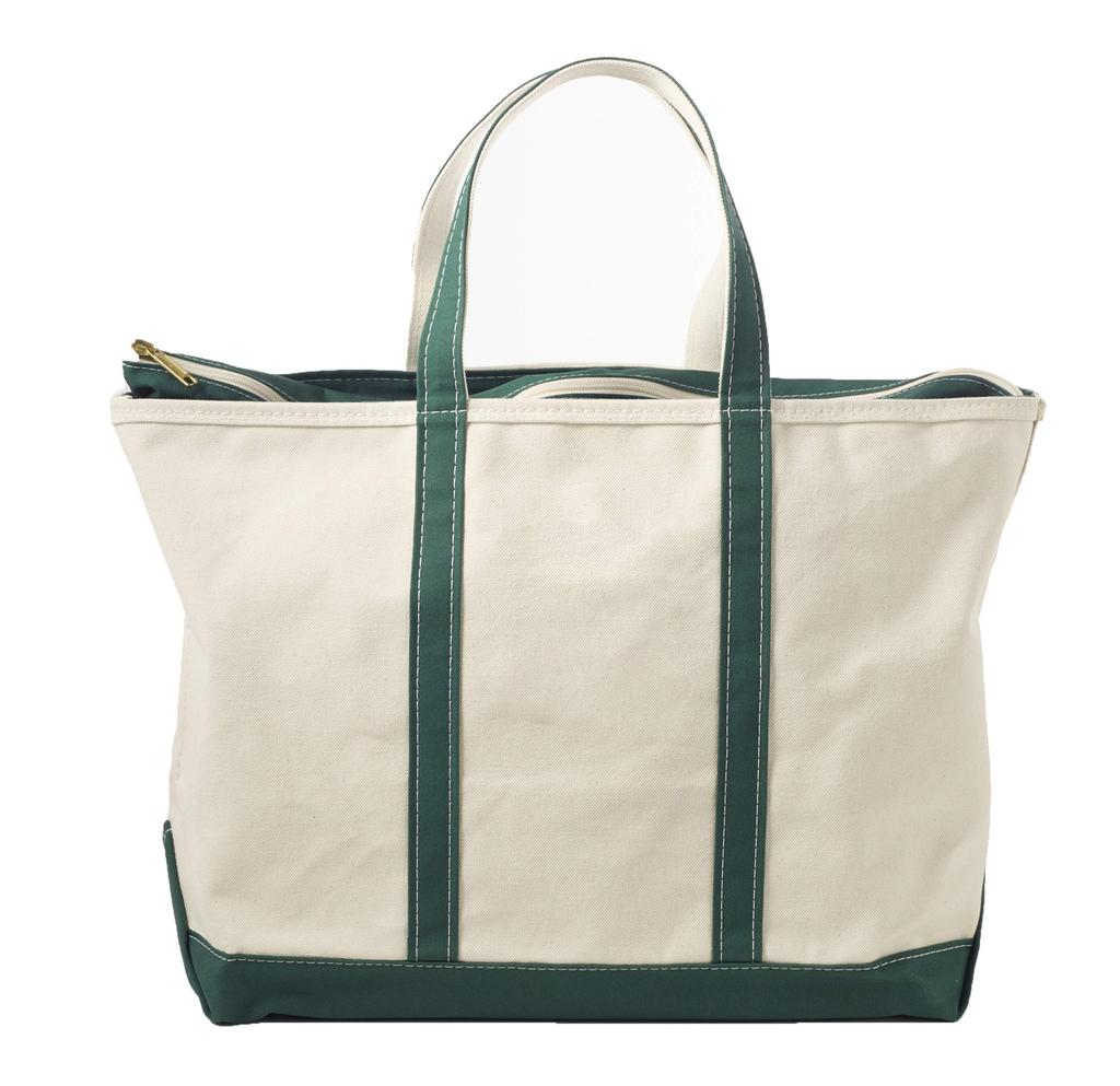 LL Bean Boat and Tote Zip Dark 0YL5952001 Bag, Top, Large, Canvas, Green,