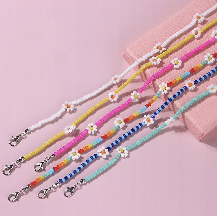 Naszyjnik Choker Biały Kwiatki Kwiatuszki Koraliki Z Koralikami Drobny Boho
