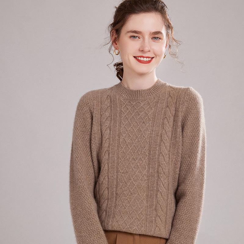 Women's Thick Cashmere Round Neck Sweater - Cozy, Soft, Fluffy Knit for Autumn/Winter