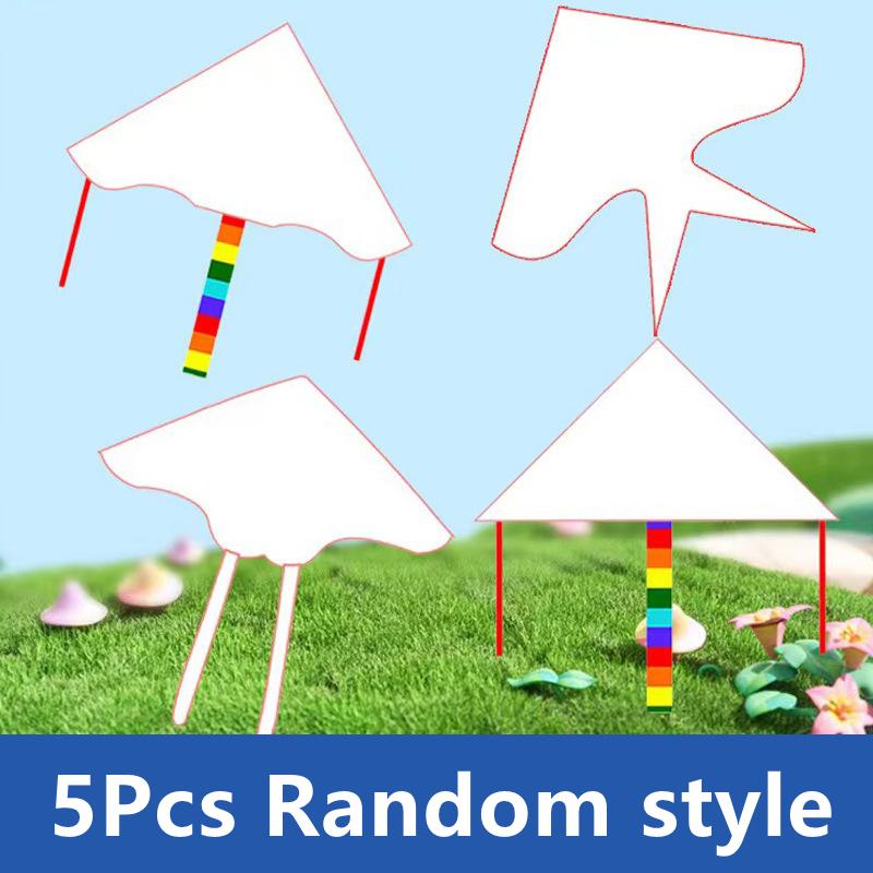 5Pcs Diy Coloring Painting Kite Easy To Fly White Kite Blank With Swivel Line Children'S Outdoor Park Beach Grassland Activities