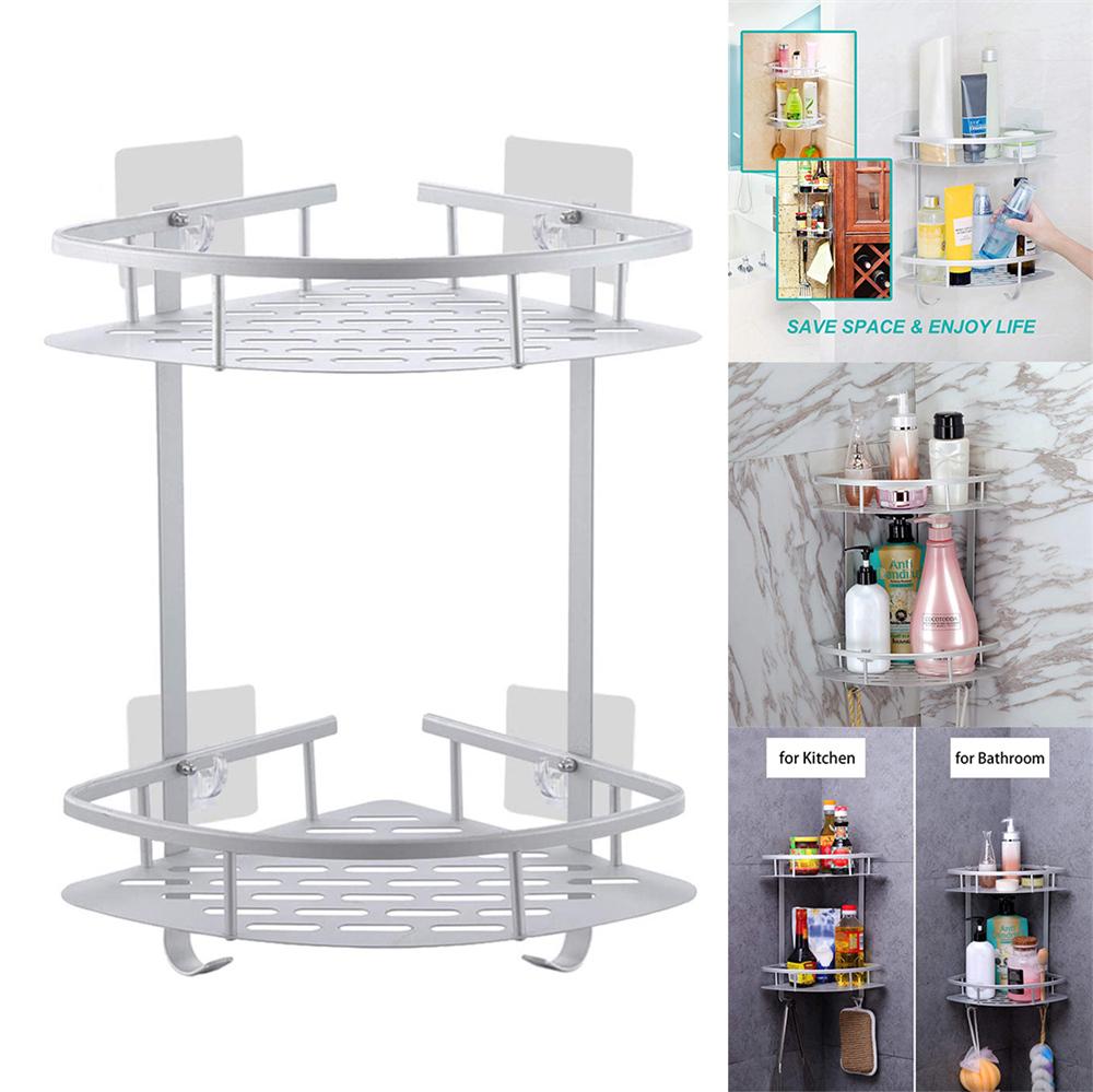 Corner Storage Rack Shower Shelf Bathroom Aluminum Tripod Holder Basket 2//3Tier