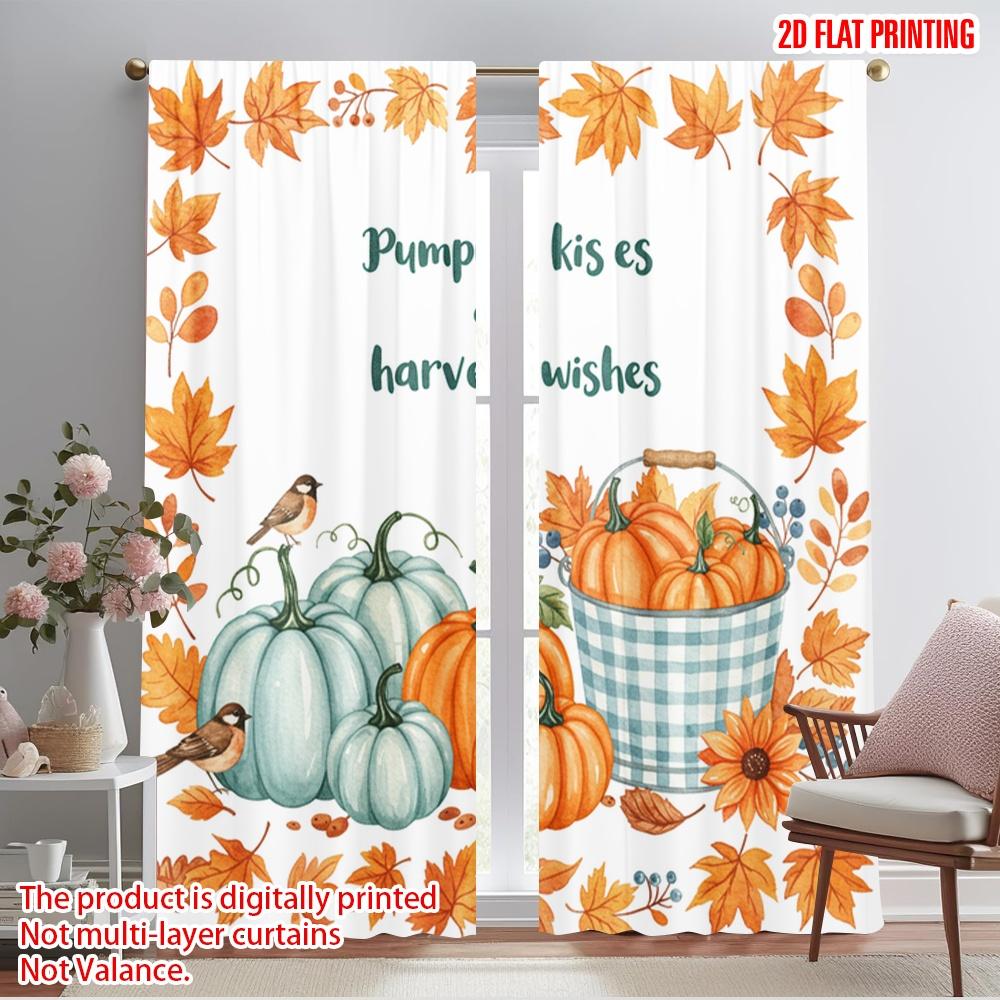 

2pcs 2D flat printing Curtains Pumpkin Kisses Harvest Wishes 100% Polyester Without Electricity Seasonal Party & Holiday Decor 52.50×116.00 CM 2pcs