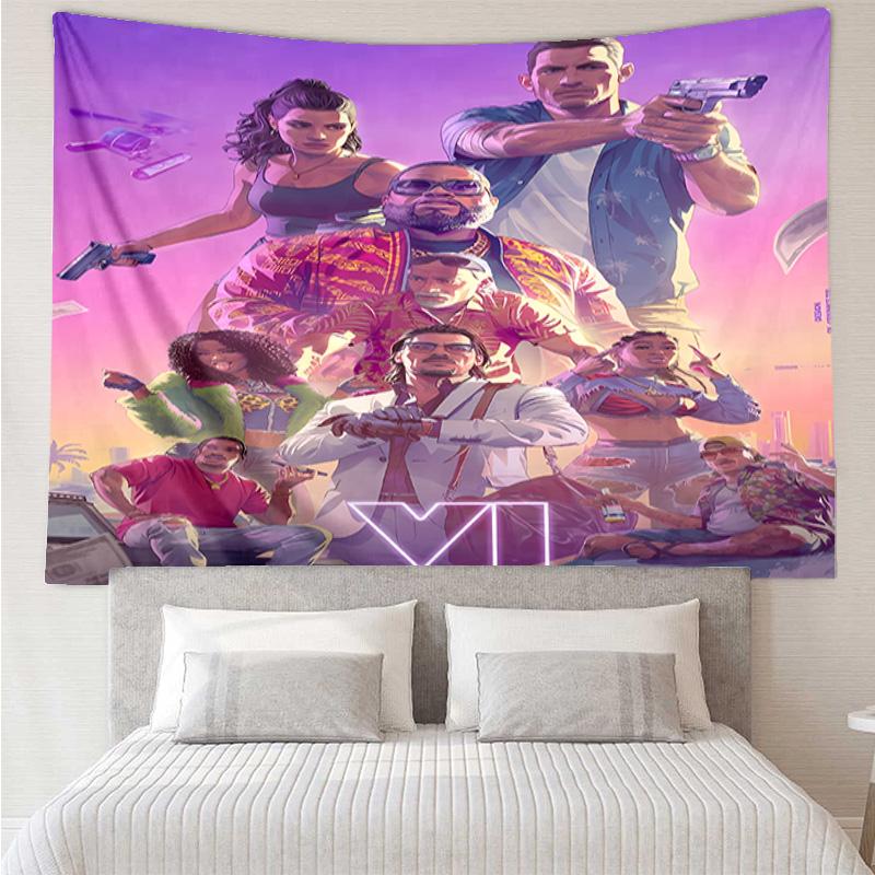 Game Grand Theft Auto Tapestry for Bedroom Aesthetic Classroom Tapestries Wall Hanging for Living Room Dorm Office,Ideal Creative Gift
