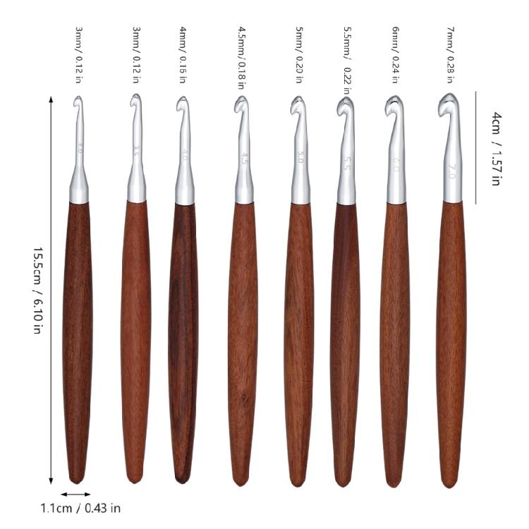 8Pcs Ergonomic Wood Grip Crochet Hook Needle 3.0-7.0mm Aluminium Crochet Hook Yarn Craft Tool for Sweater Scarf Hat Bag