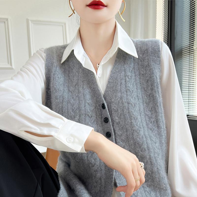 Women's cashmere vest Qinghe cashmere 30% cashmere 70% wool autumn and winter cashmere vest soft and warm
