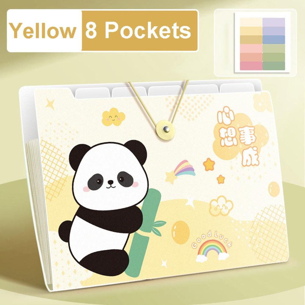 

Panda A4 File Folder Large Capacity 8/12 Pockets Test Paper Storage Folder Cartoon Buckle Design Document Bag Student Supplies