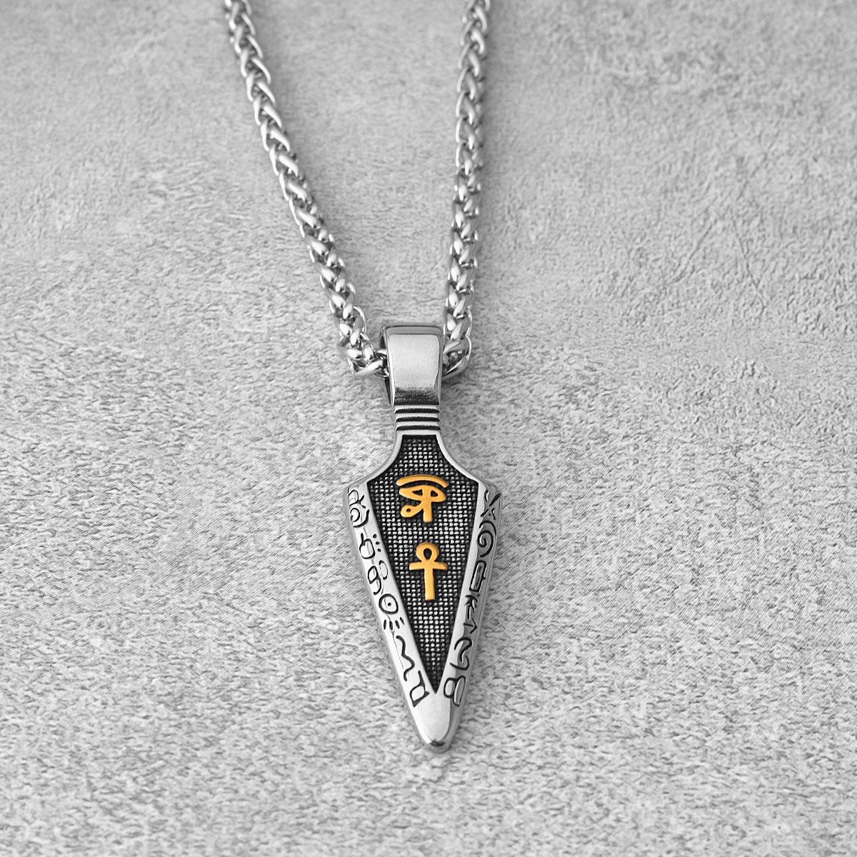 

Viking Rune Spear Pendant Necklace Men s Punk Hip Hop Stainless Steel Gold Black Color Eye of Horus Amulet Necklace Jewelry