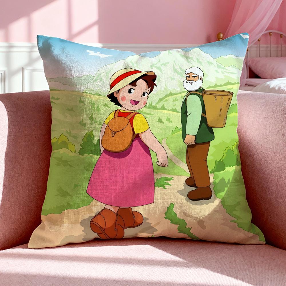 Cartoon Hheidi Girl Of The Alps Cushion Cover Breathable Linen Pillowcase Summer Odorless Eco-Friendly Invisible Zipper Washable
