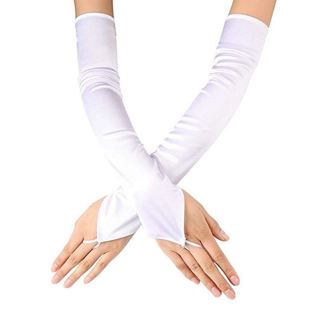 Solid Color Finger Hook Mittens Long Cosplay Gloves Winter Warm Satin Gloves