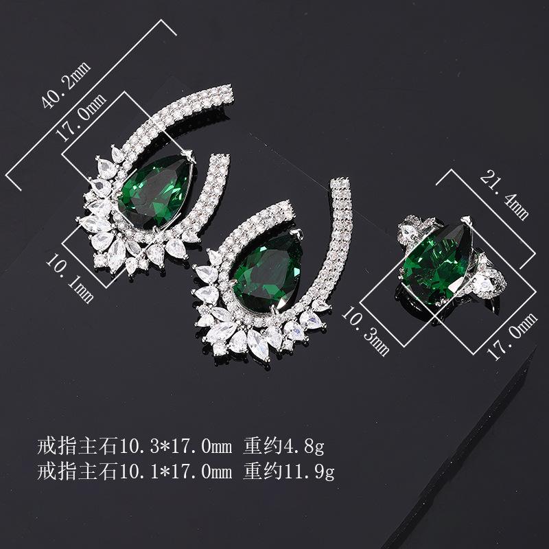 New Jewelry Set 925 Sterling Silver Needle Earrings With Zircon Crystal Emerald Ring Women