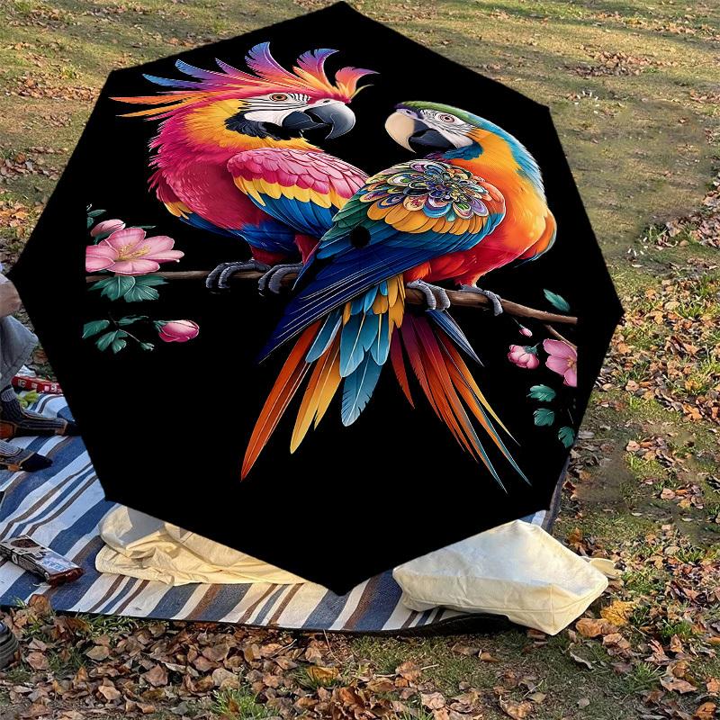 1PC Parrot Flowers Automatic Open/Close Umbrella with Windproof, 8-Rib Sturdy Canopy, Durable Ribs, Fashionable Design, Outdoor Accessory, Fun Prin, H