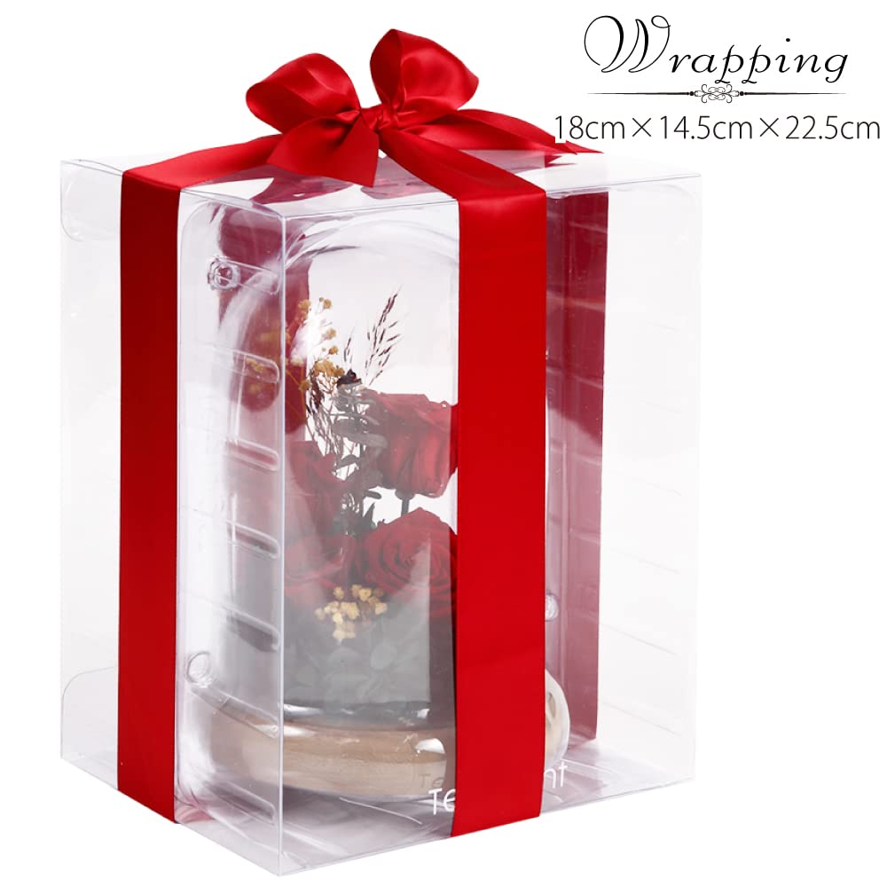 TEATSIGHT Preserved Flower Arrangement, Pre-Wrapped, Glass Pot, 5 Flowers (Red Roses)