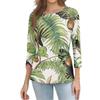 Women's Fashionable Casual Round Neck Three-Quarter Sleeve Printed T-Shirt Top