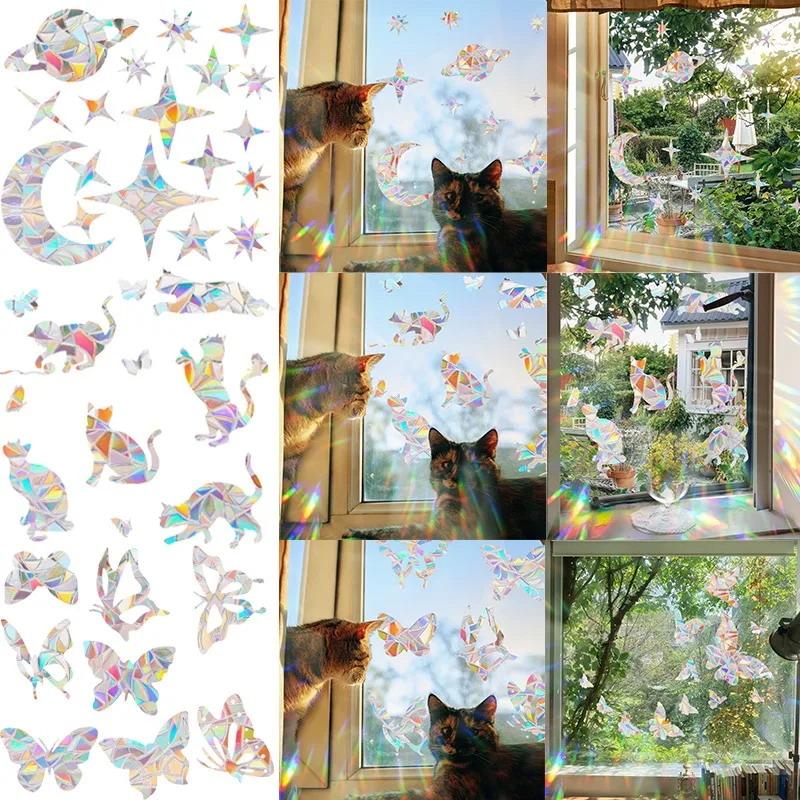 Rainbow Maker Sun Catcher Wall Stickers Cat Bird Star Mushroom Moon Sun Diy Window Glass Electrostatic Prisms Sticker