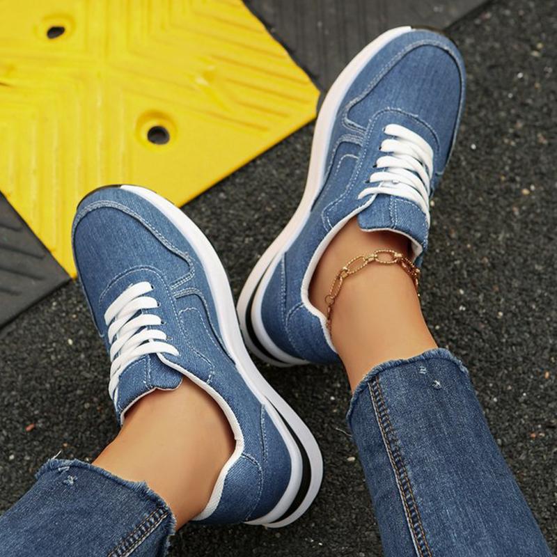 Fashion Comfortable Denim Sewing Sneakers for Women Autumn Casual Solid Lace-Up Women's Sports Shoes Lightweight Walking Shoes Woman