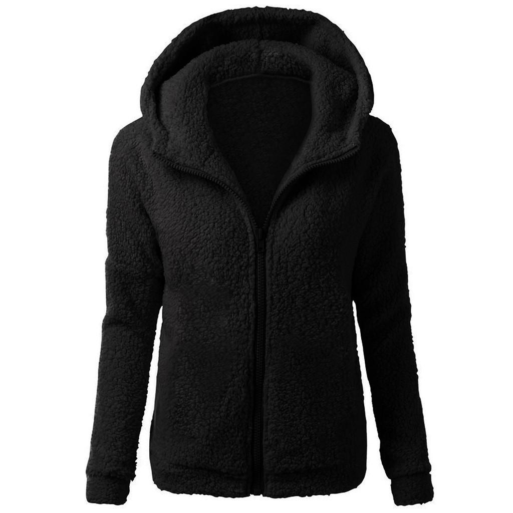 Frauen Kapuzenpullover Mantel Winter Warm Wolle Reißverschluss Mantel Baumwollmantel Outwear