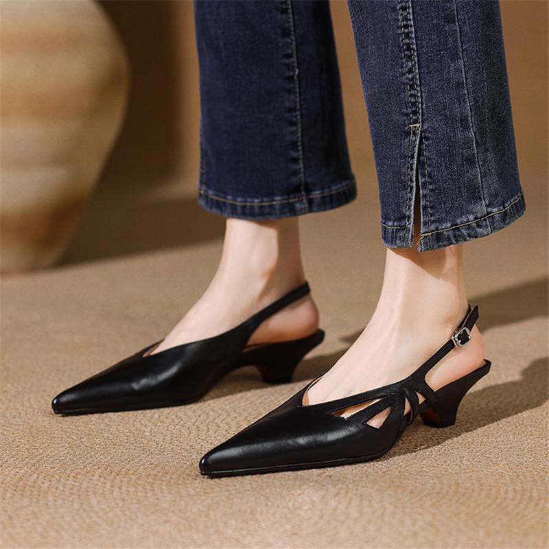Fashion New Summer Sandals Genuine Leather Pointed Toe Sandals for Women Fashion Hollow Out Cover Toe Sandals Ladies Shoes Women Pink