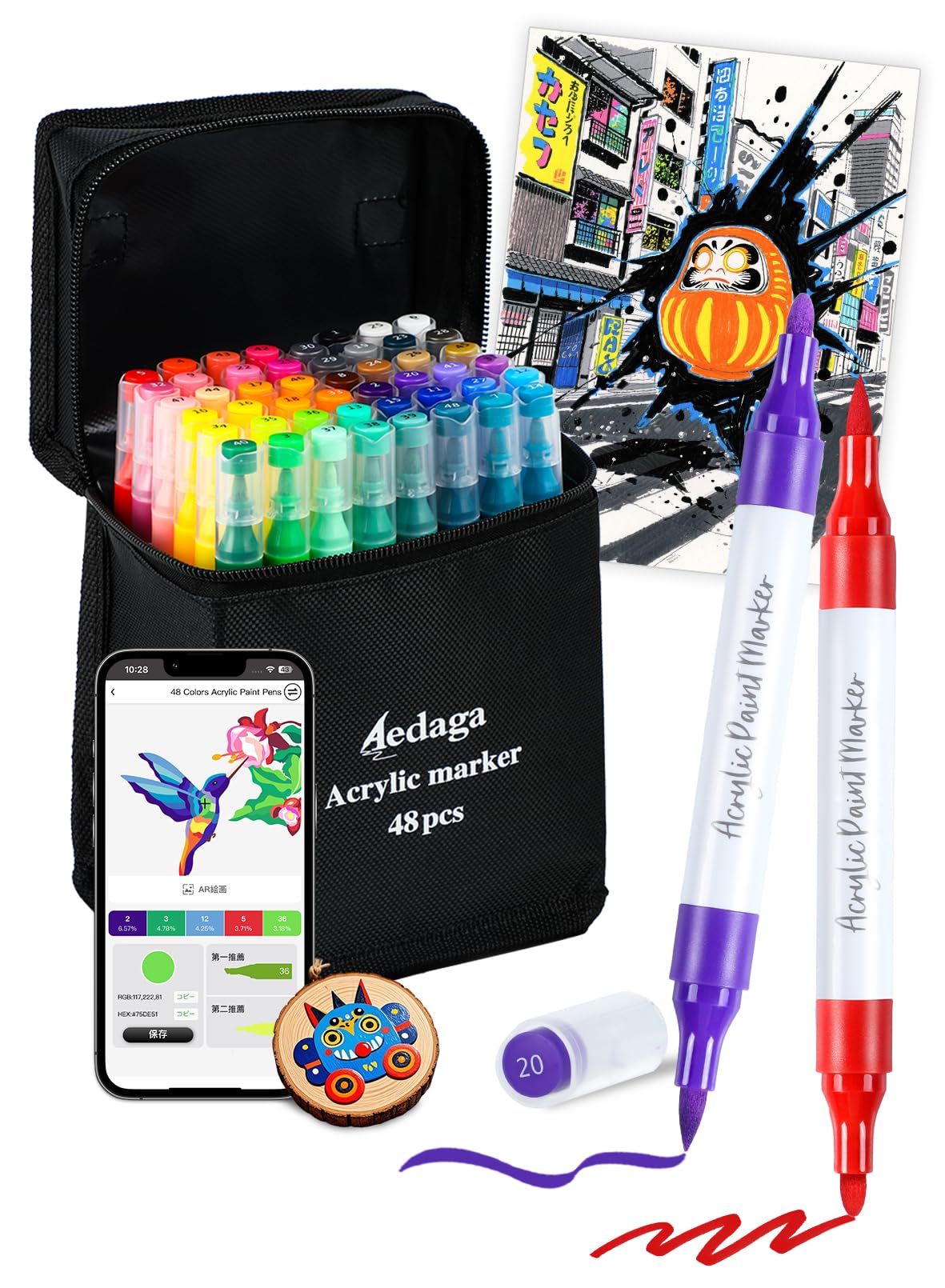 

Акриловые 48 цветов Цветные Бесплатное приложение Цвет Толстые и тонкие Оба можно писать на пластике и Для искусства Подарочные маркеры, Набор, Ручки на водной основе, Включены, Ручки,