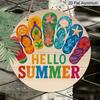 2D Flat, 1pc Aluminum Flip Flops Hello Summer Wall Sign - Retro Beach House Decor with Flip-Flop Design, Lightweight Suitable for Bedroom, Kitchen