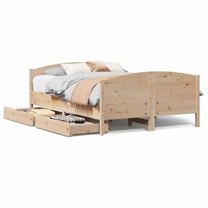 VidaXL Bed Frame with Headboard 140x200 Cm Solid Pine Wood, Bed, Bed, Double Bed, Bedroom Furniture, 3301788