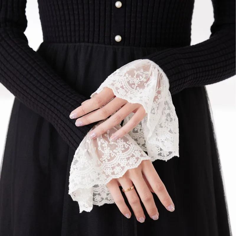 Lace fake cuffs womens lace thin pleated fake cuffs ruffled wristband decorative accessories
