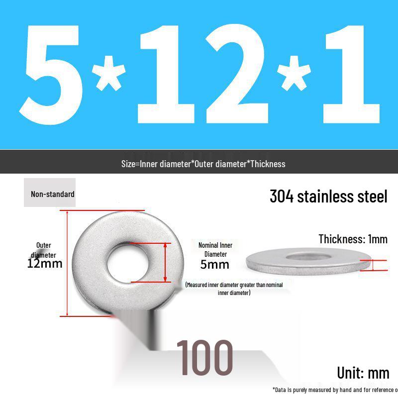 304 Stainless Steel Thickened Flat Washer Ring - Various Sizes (M1.6-M22)