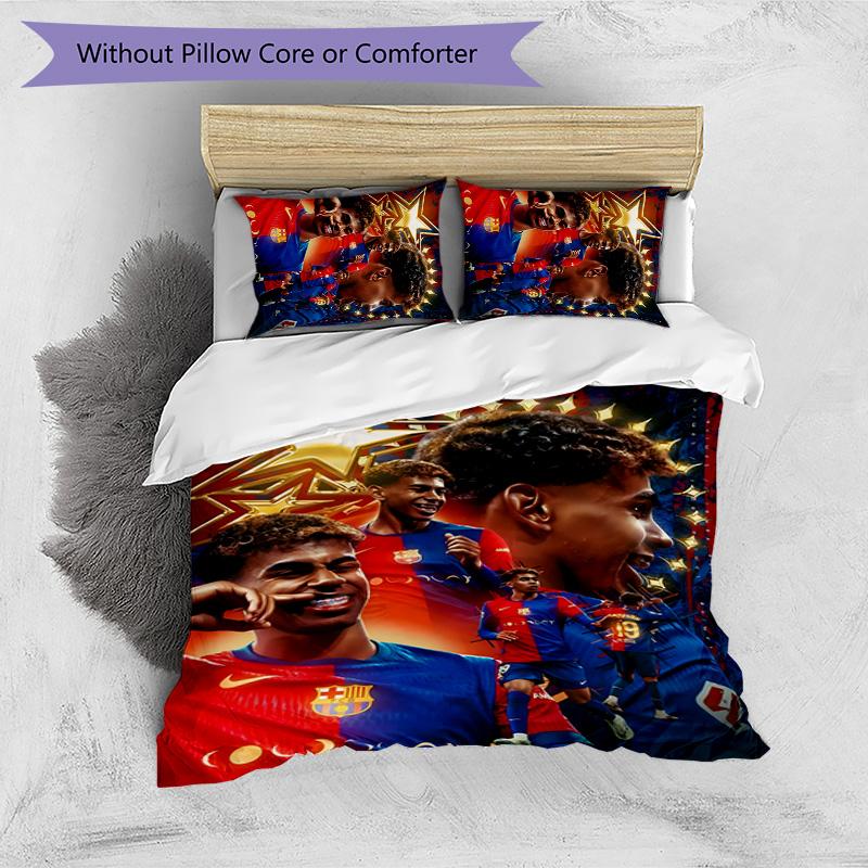 Set Lenzuola 3 Pezzi Stampato Lamine Yamal Morbido Traspirante Copripiumino Federe Set Lavabile Decorazione Camera da Letto Regalo per la Casa