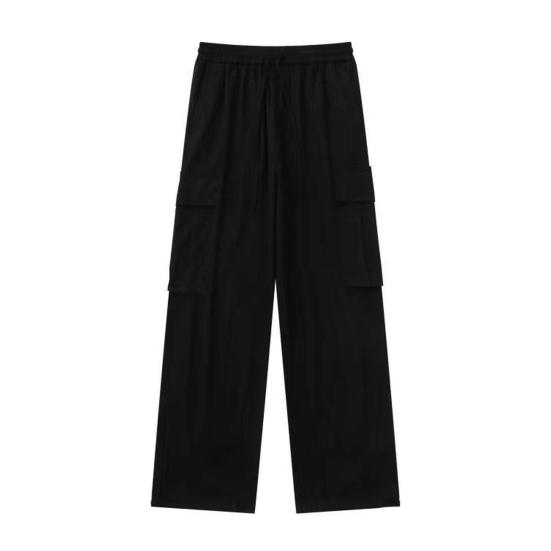 

Мужские брюки-карго с эластичной резинкой на талии, свободные широкие брюки, однотонные, с несколькими карманами, ретро, ​​прямые, с глубокой промежностью, мягкие дышащие мужские брюки, длинные брюки на четыре сезона 3XL чёрный