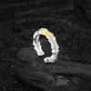 Adjustable Open Ring Women Men Vintage Bamboo Motif Filigree Carved Statement Plated Geometric Design