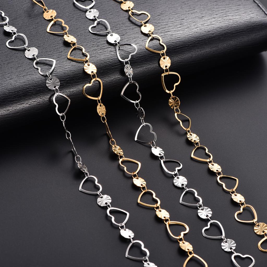 Dainty Stainless Steel Link Round Embossed Neck Chain Heart Necklace for Women Men Minimalist Gold Color Choker Metal Jewelry