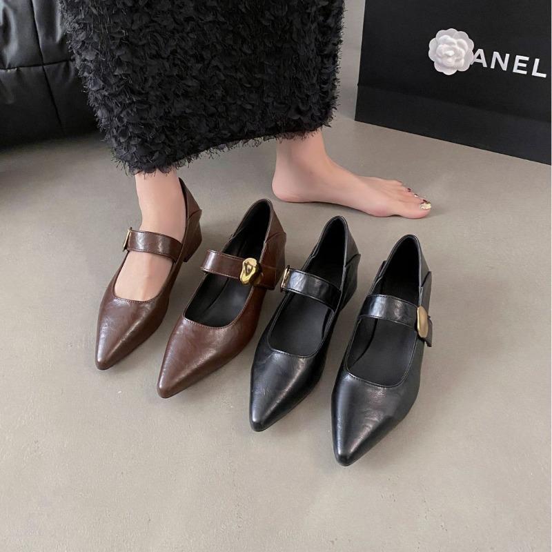 Gentle Mary Jane shoes children spring and autumn new pointed head with skirt brown low heel single shoes trendy girl