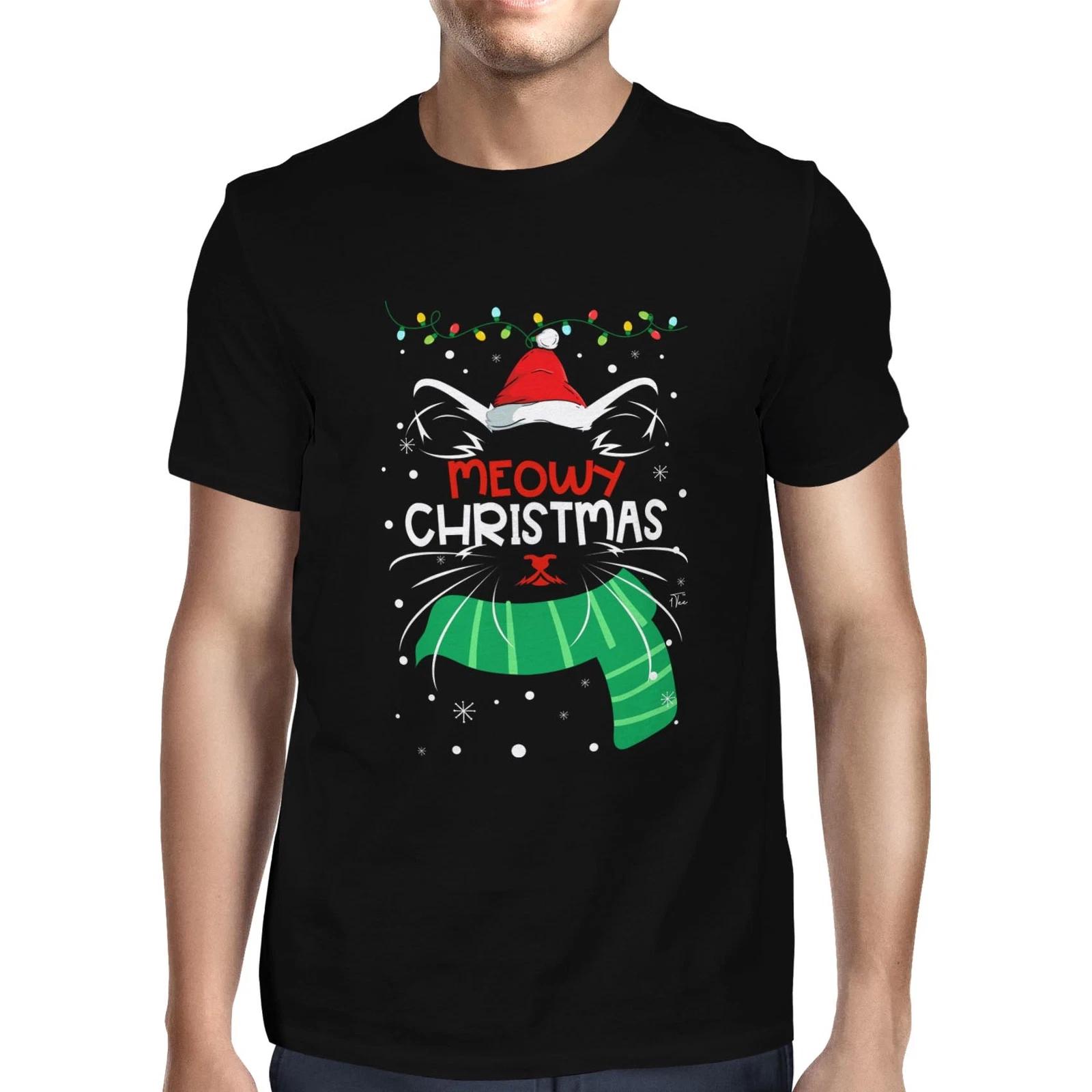 1Tee Mens Meowy Christmas! T-Shirt XS