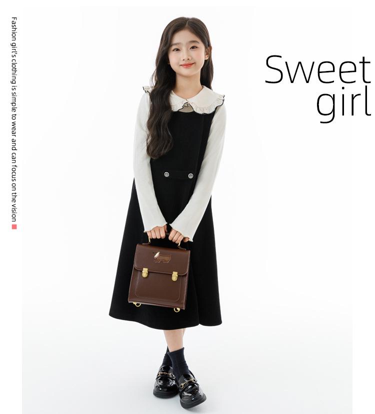 Korean Style Girls' Lapel Shirt & Vest Dress Set 2025