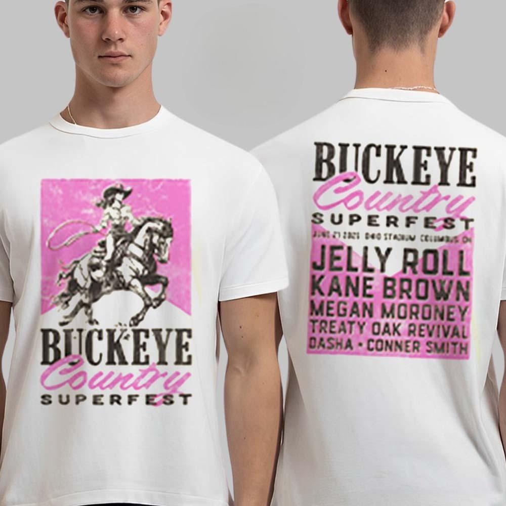 

Rare Buckeye Country Superfest 2026 Rodeo Girl Cowboy with Lineup Merch Two Sided T-Shirt High-end Luxury Top Y2k M