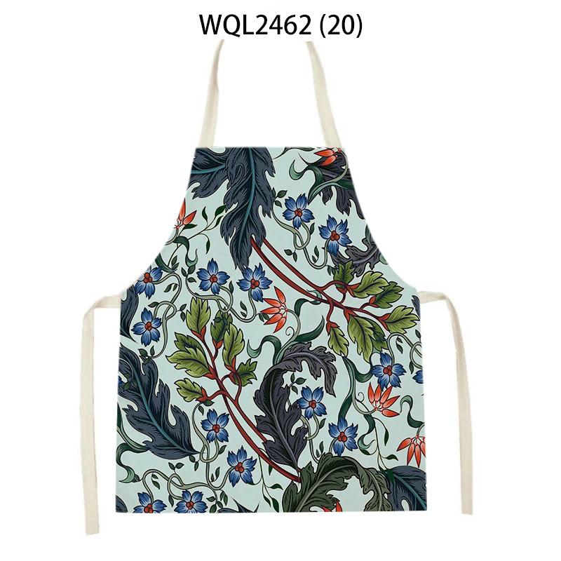 Women Flowers Print Linen Kitchen Apron Household Cleaning Apron Adult Children Cooking Baking Accessories Sleeveless Apron