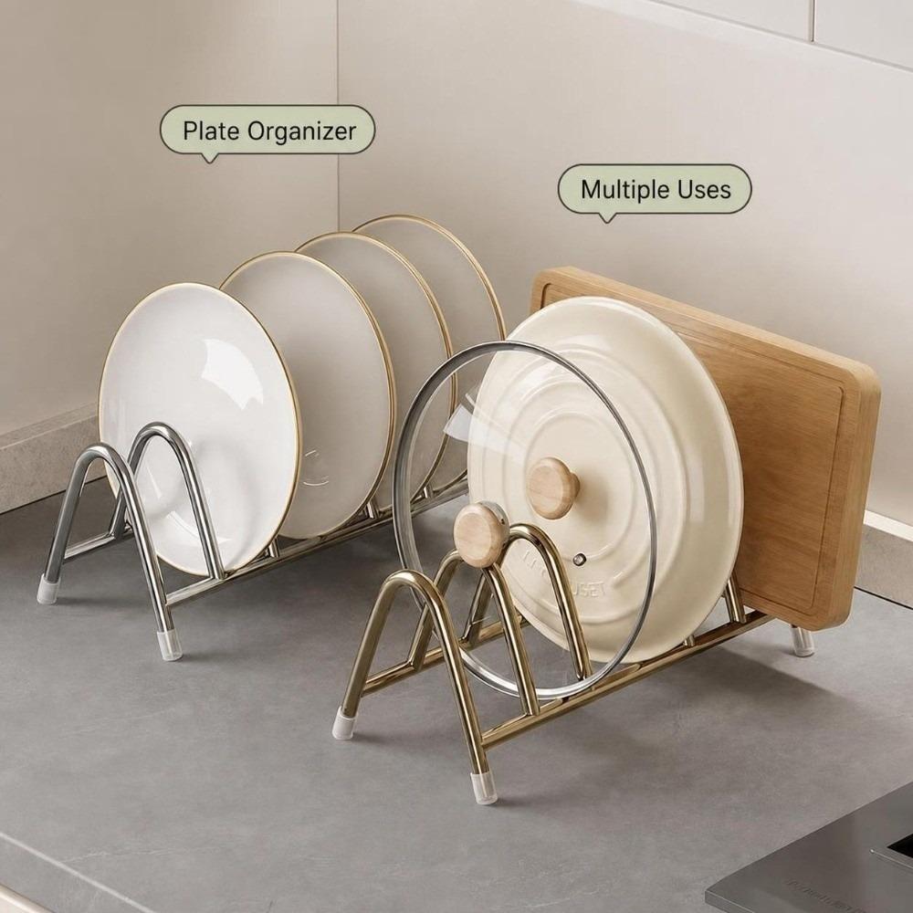Rustproof Pot Lid Storage Rack Stainless Steel Kitchen Countertop Organizer For Kitchen Storage