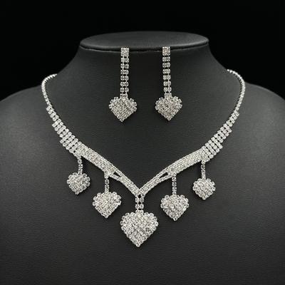 Fashion High-end Xiaoxiangfeng Love Bride Jewelry, Full Diamond Peach Heart Necklace Earrings Set 2-piece Set