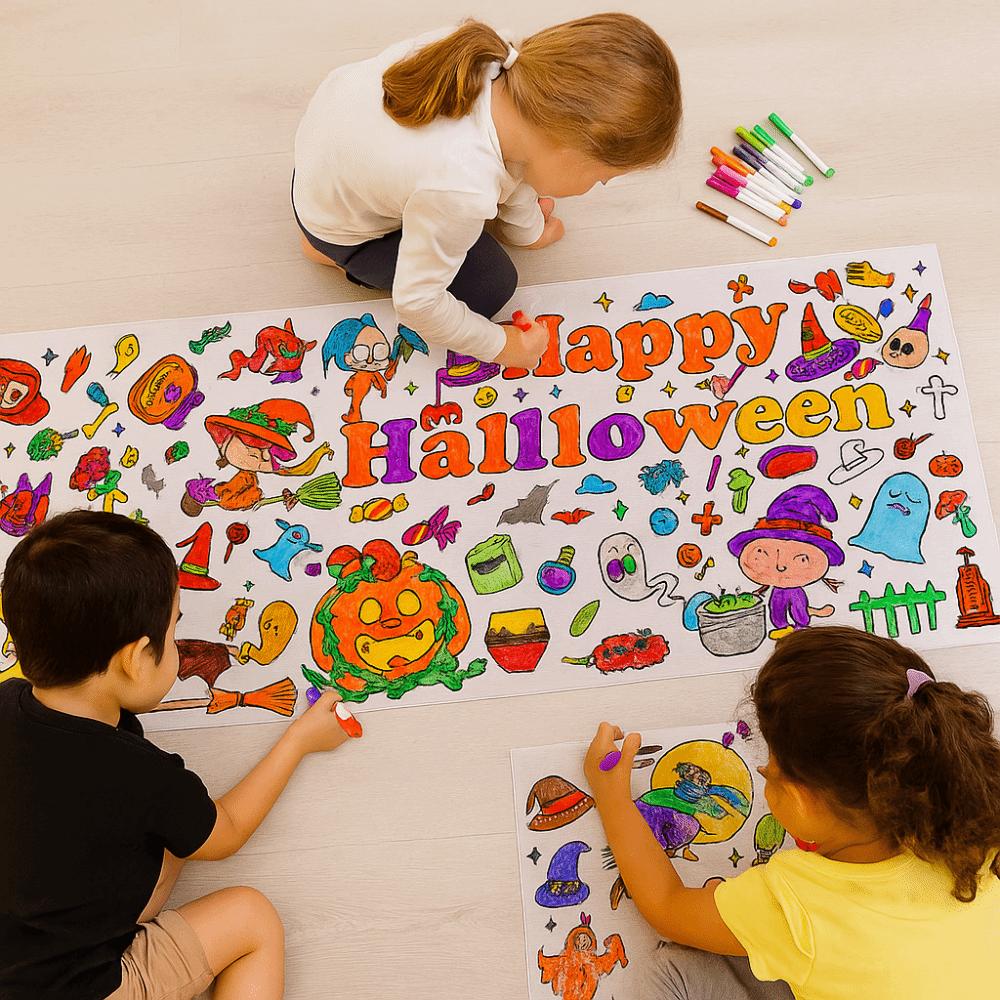 Handmade Children's Drawing Tablecloth Cartoon DIY Party Tablecloth Halloween Decorations