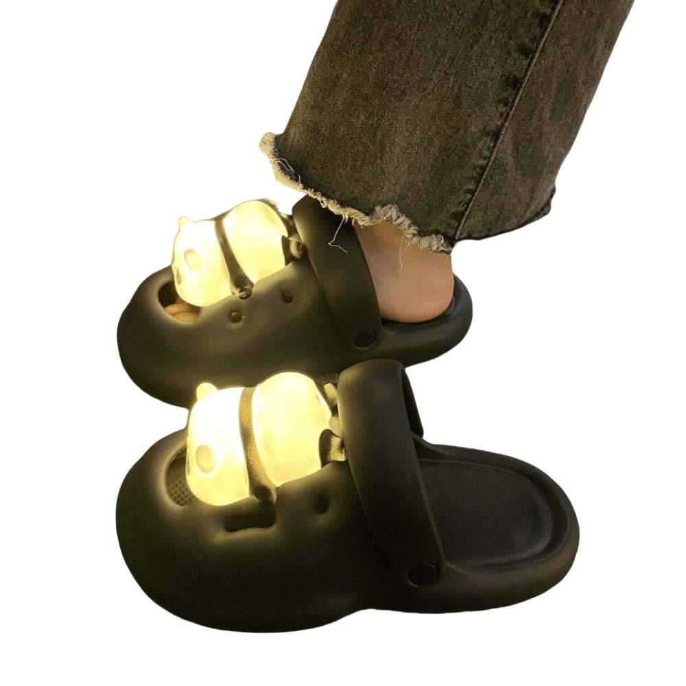 Cartoon Lighting Panda Slippers 3D Animal Panda Slides Sandals Outer Wear Shoes Summer Beach