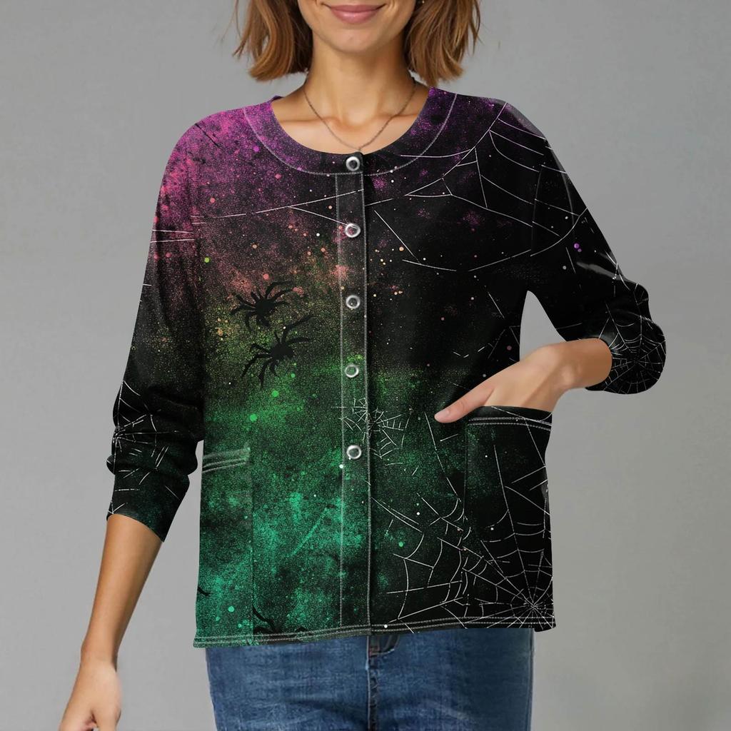 Dámské ležérní oblečení s dlouhým rukávem, jednořadové halloweenské oblečení s potiskem Cardigan Top oblečení Uniformy