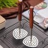 ZISIZ Stainless Steel Potato Masher with Wooden Handle