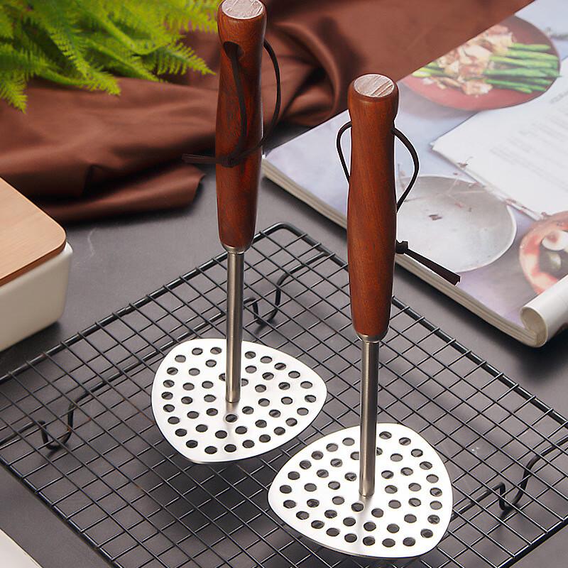 ZISIZ Stainless Steel Potato Masher with Wooden Handle