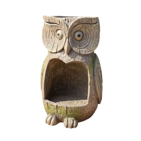 Mangeoire à oiseaux Chouette en résine Résistante aux intempéries Mangeoire à oiseaux d'extérieur et Jardinière Mangeoire à oiseaux Chouette décorative à suspendre pour la décoration du jardin arrière