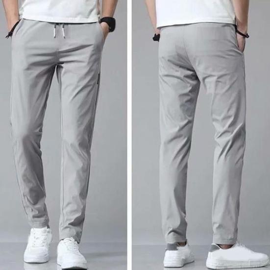 Men Pants Elastic Waist Trendy Polyester Casual Drawstring Men Trouser for Street Wear